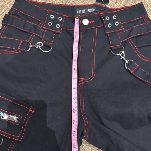 90s Rave Style Current Mood Black Red Baggy Wide leg cargo pants New punk sz S - Picture 5 of 15